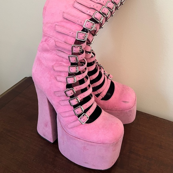 Current Mood pink suede strappy platform boots - Picture 8 of 16